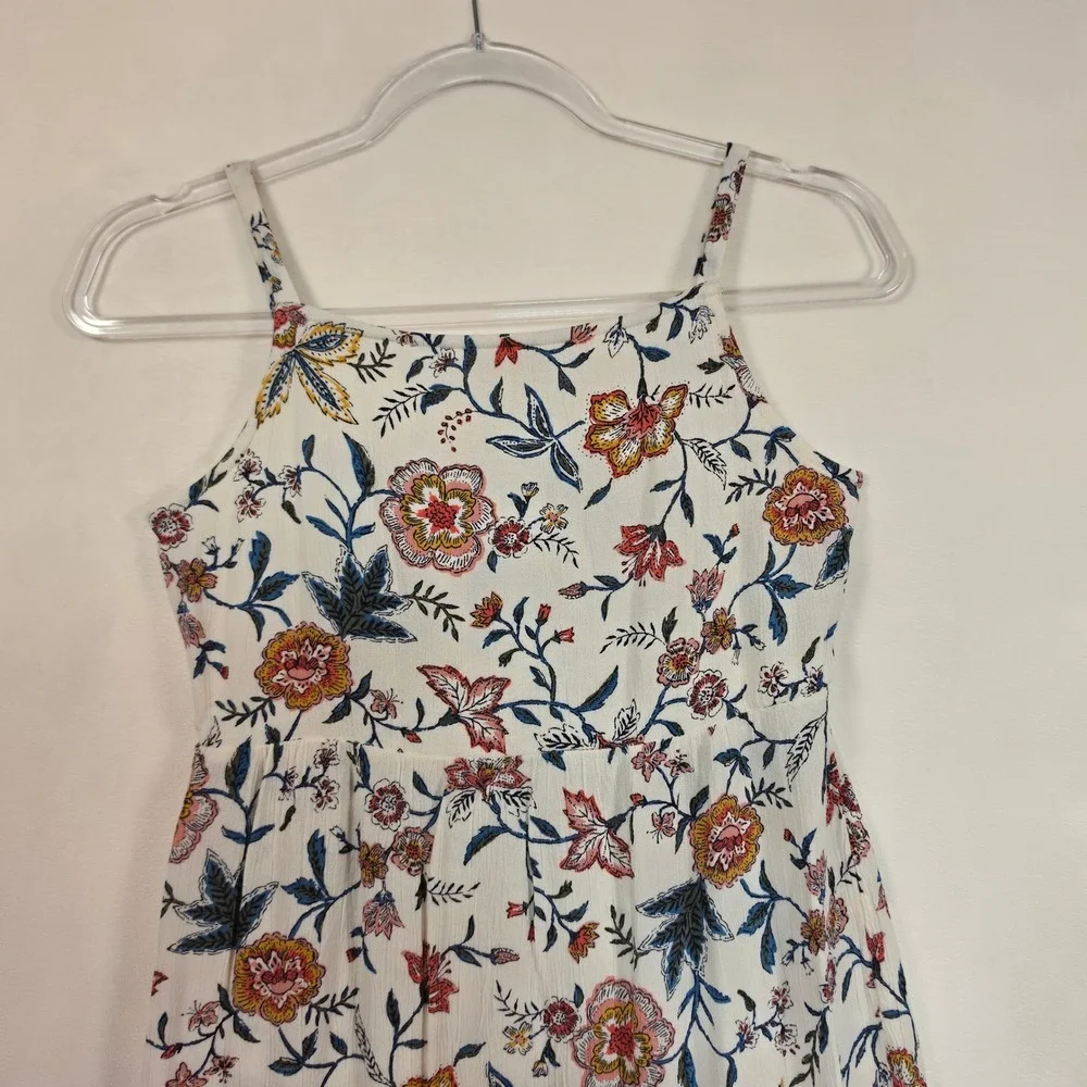 Old Navy Tiered Maxi‎ Dress Girls XL 14 Cream Floral Cottagecore Boho Coastal